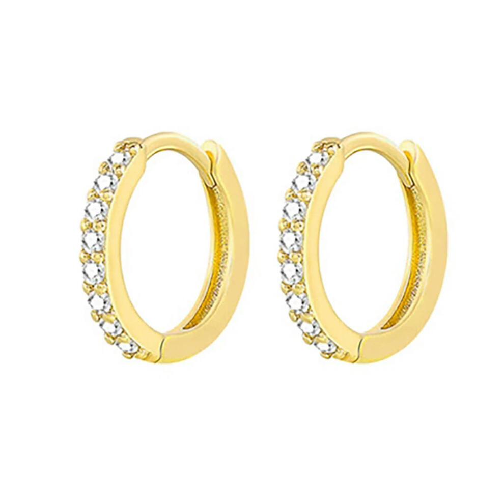 (Gold-White, 9mm) 2Pcs Rainbow Little Huggies Stainless Steel Hoop Earrings Girl Tiny Rings Cartilage Small Helix Piercing Tragus Circle Men Hoops