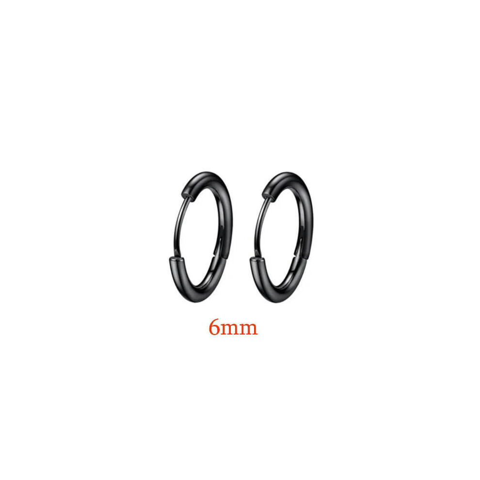 (6mm black) Stainless Steel 1 Pair Minimalist Huggie Hoop Earrings For Women Gold Color Tiny Round Circle 6/8/10mm Punk Unisex Rock Earring