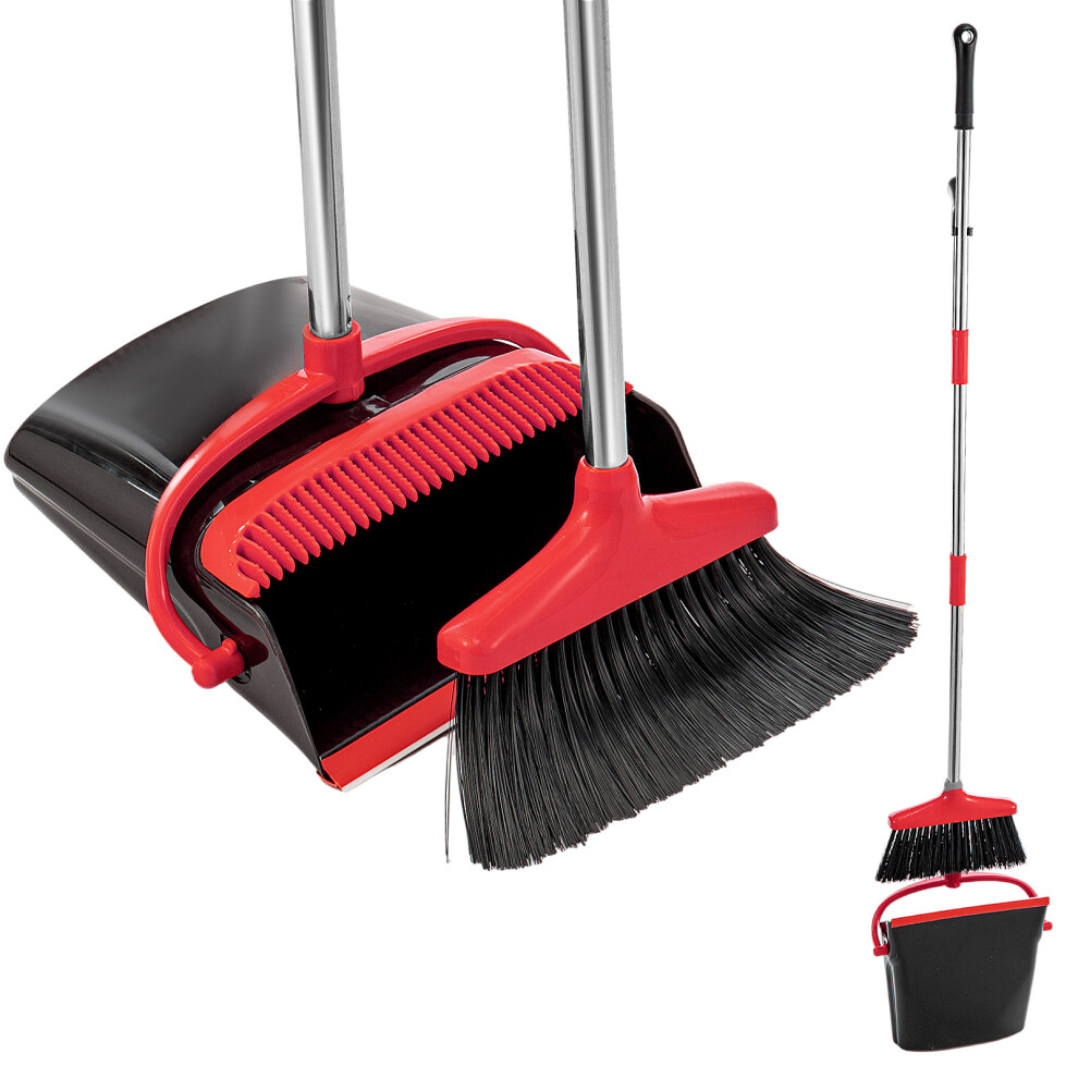 Dustpan and Brush Set Extra Long Handle Vertical Broom Cleaning Kit