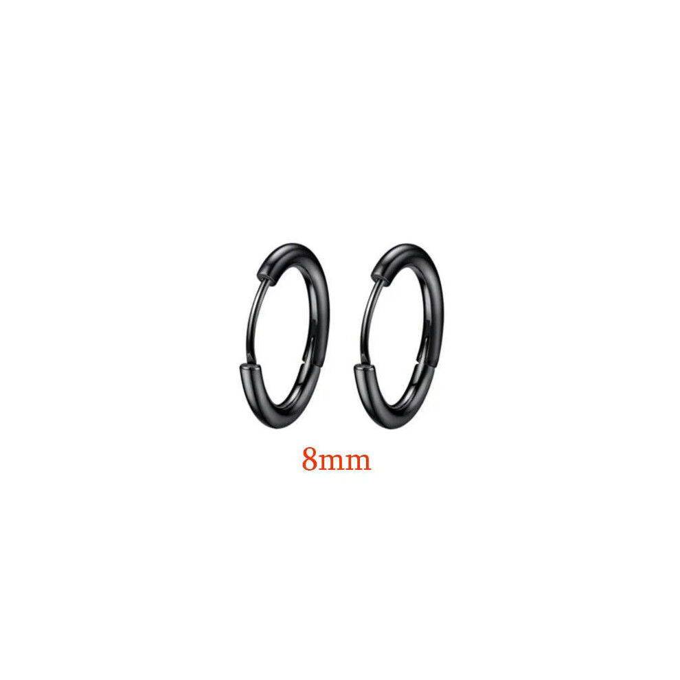 (8mm black) Stainless Steel 1 Pair Minimalist Huggie Hoop Earrings For Women Gold Color Tiny Round Circle 6/8/10mm Punk Unisex Rock Earring