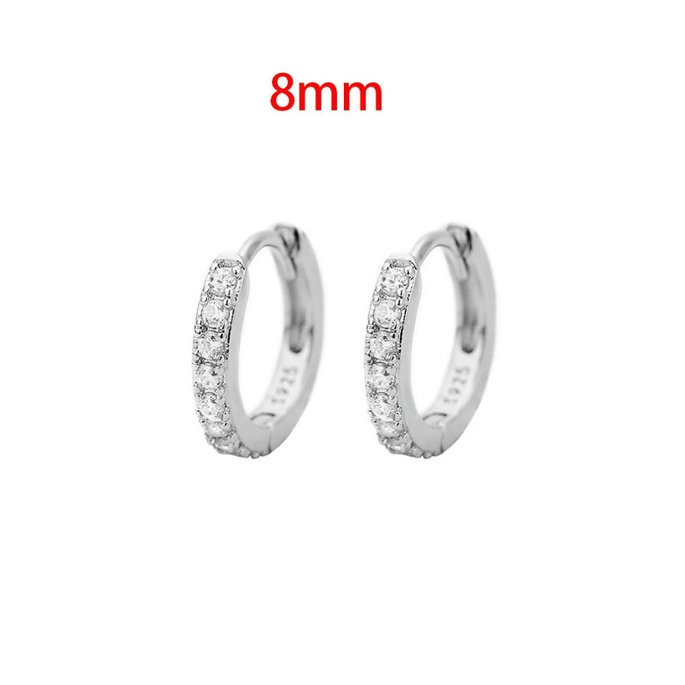 (8mm silver-white) Stainless Steel 1 Pair Minimalist Huggie Hoop Earrings For Women Gold Color Tiny Round Circle 6/8/10mm Punk Unisex Rock Earring