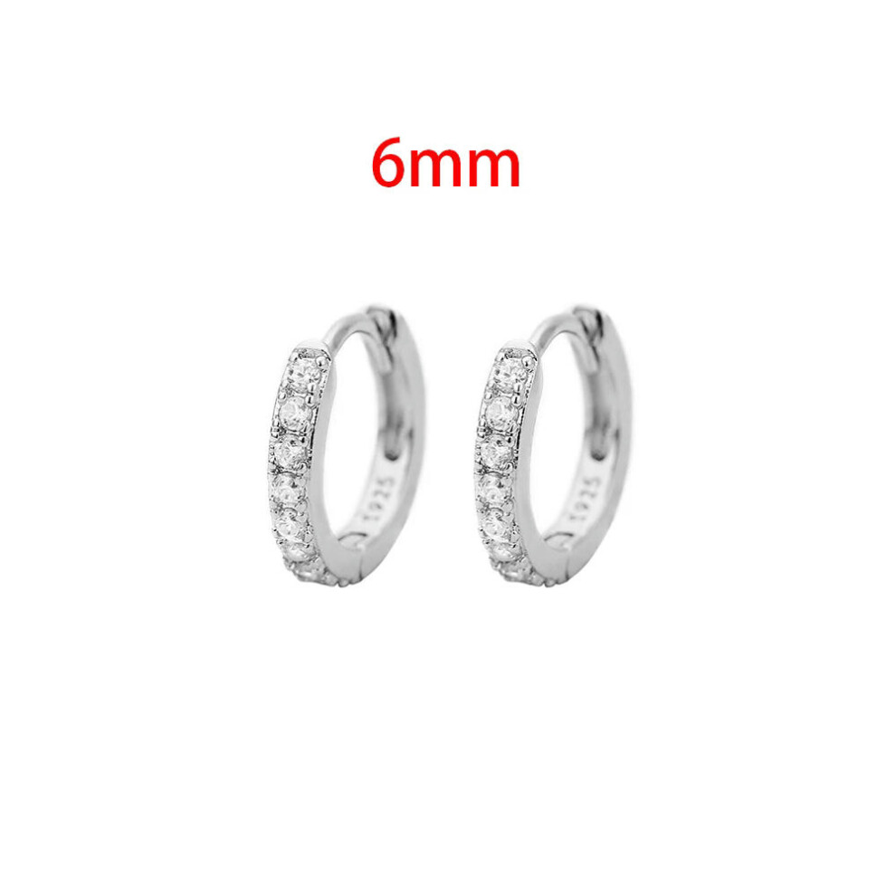 (6mm silver-white) Stainless Steel 1 Pair Minimalist Huggie Hoop Earrings For Women Gold Color Tiny Round Circle 6/8/10mm Punk Unisex Rock Earring