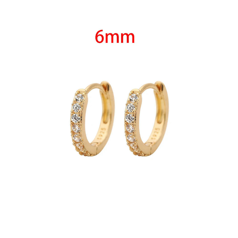 (6mm gold-white) Stainless Steel 1 Pair Minimalist Huggie Hoop Earrings For Women Gold Color Tiny Round Circle 6/8/10mm Punk Unisex Rock Earring