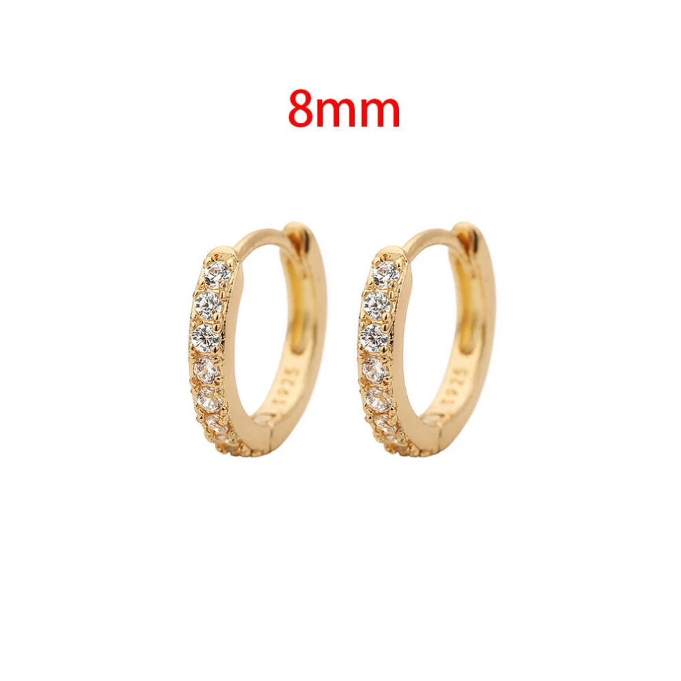 (8mm gold-white) Stainless Steel 1 Pair Minimalist Huggie Hoop Earrings For Women Gold Color Tiny Round Circle 6/8/10mm Punk Unisex Rock Earring