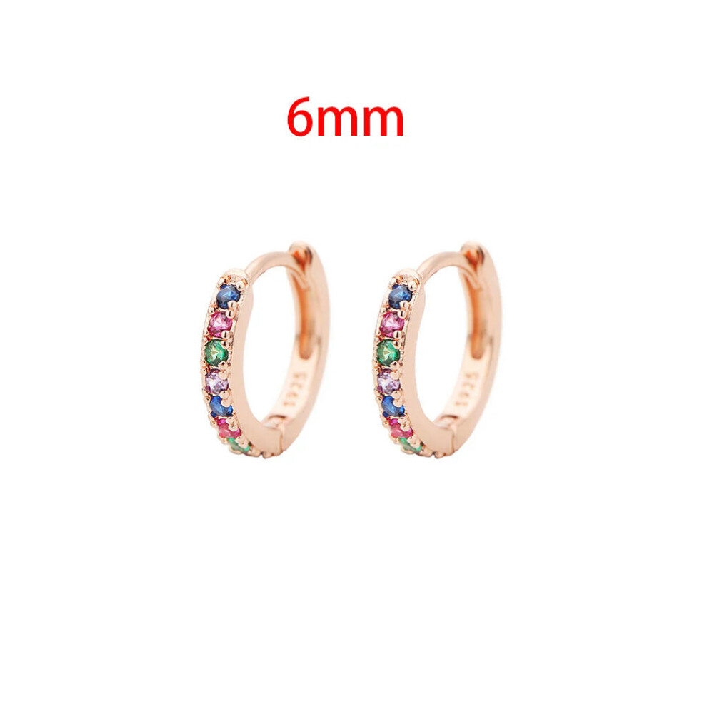 (6mm rose-colorful) Stainless Steel 1 Pair Minimalist Huggie Hoop Earrings For Women Gold Color Tiny Round Circle 6/8/10mm Punk Unisex Rock Earring