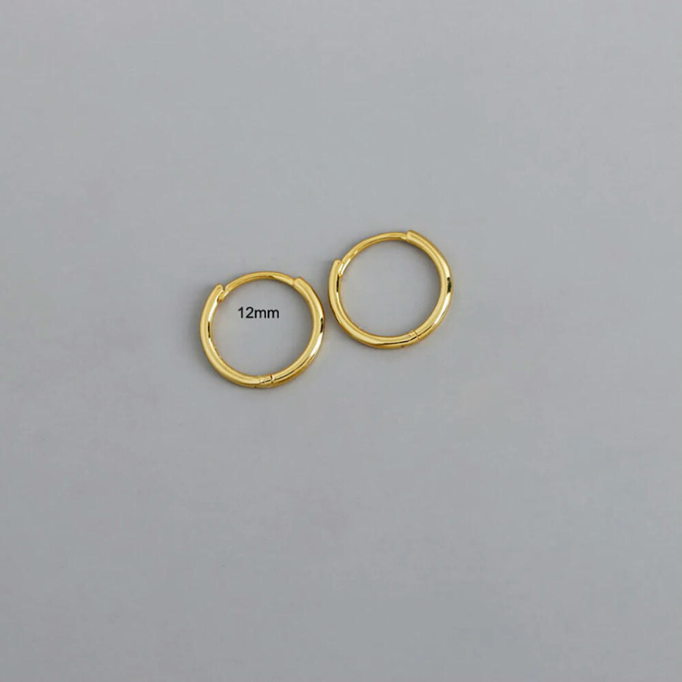 (12mm gold) Stainless Steel 1 Pair Minimalist Huggie Hoop Earrings For Women Gold Color Tiny Round Circle 6/8/10mm Punk Unisex Rock Earring