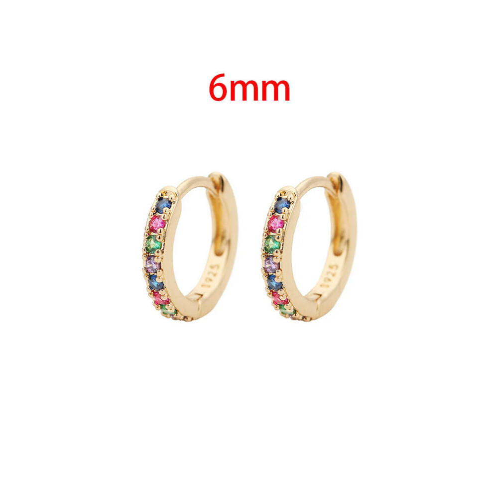 (6mm gold-colorful) Stainless Steel 1 Pair Minimalist Huggie Hoop Earrings For Women Gold Color Tiny Round Circle 6/8/10mm Punk Unisex Rock Earring