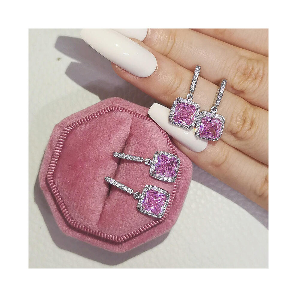 (e505pink) 2023 New Arrivals Fashion Luxury silver color korean Zircon Stud Pink Earing Earrings For Women Girl Party Gift Jewelry Z7