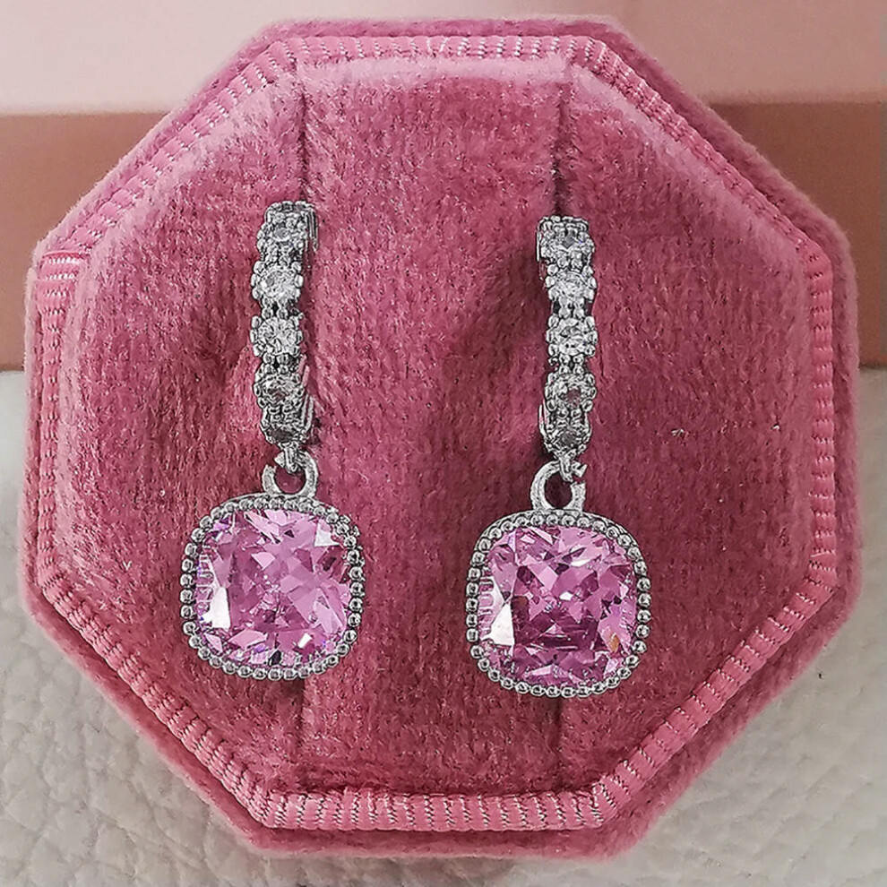 (E5610-PINK) 2023 New Arrivals Fashion Luxury silver color korean Zircon Stud Pink Earing Earrings For Women Girl Party Gift Jewelry Z7