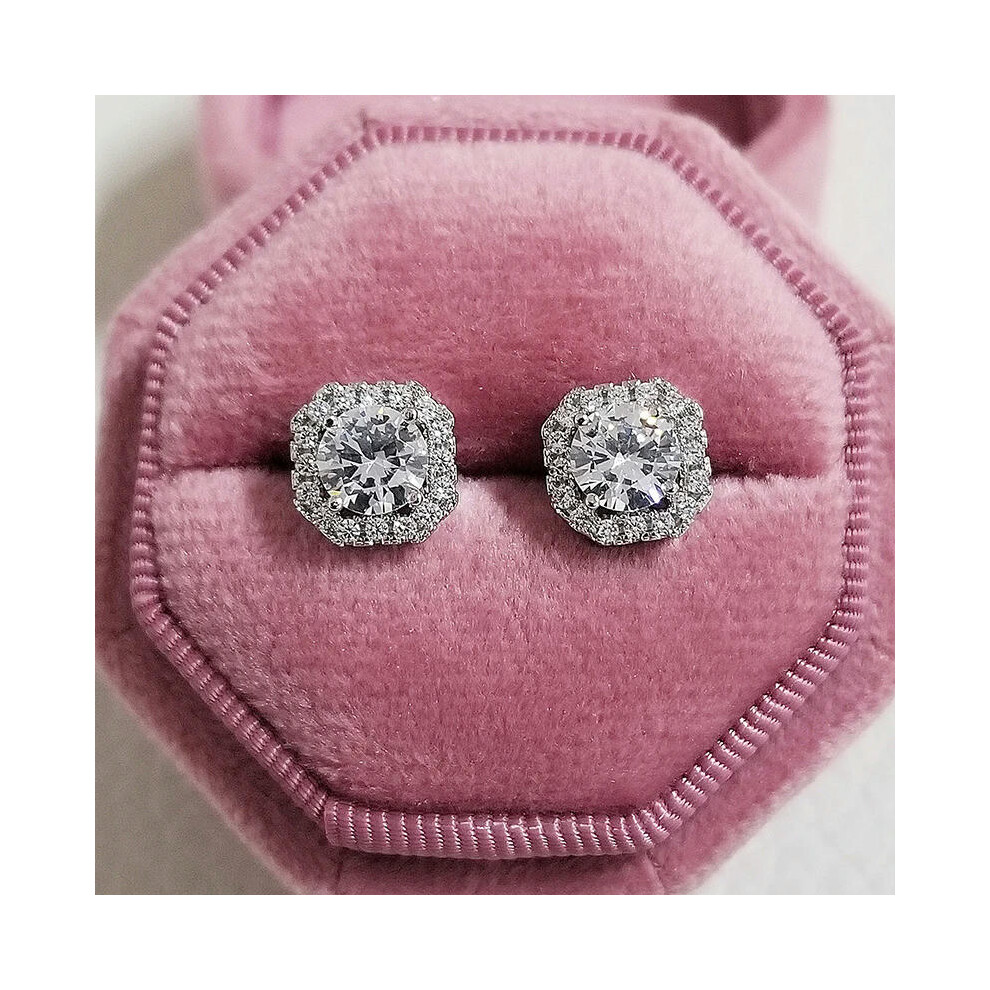 (E1104-white) 2023 New Arrivals Fashion Luxury silver color korean Zircon Stud Pink Earing Earrings For Women Girl Party Gift Jewelry Z7