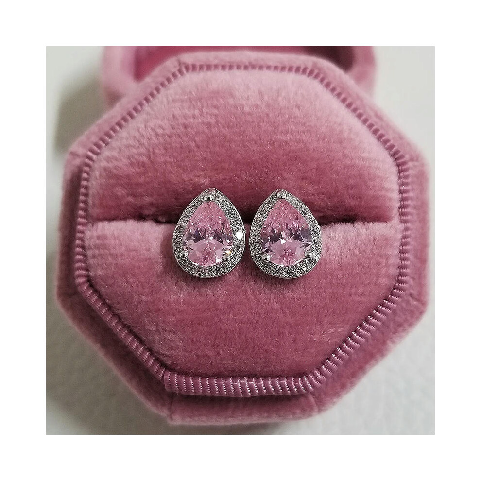 (E655-PINK) 2023 New Arrivals Fashion Luxury silver color korean Zircon Stud Pink Earing Earrings For Women Girl Party Gift Jewelry Z7