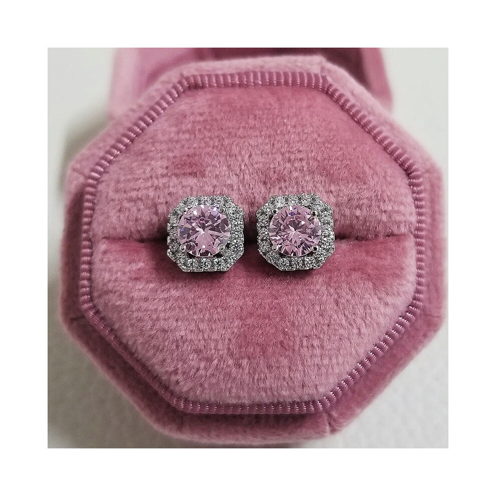 (E1104-PINK) 2023 New Arrivals Fashion Luxury silver color korean Zircon Stud Pink Earing Earrings For Women Girl Party Gift Jewelry Z7