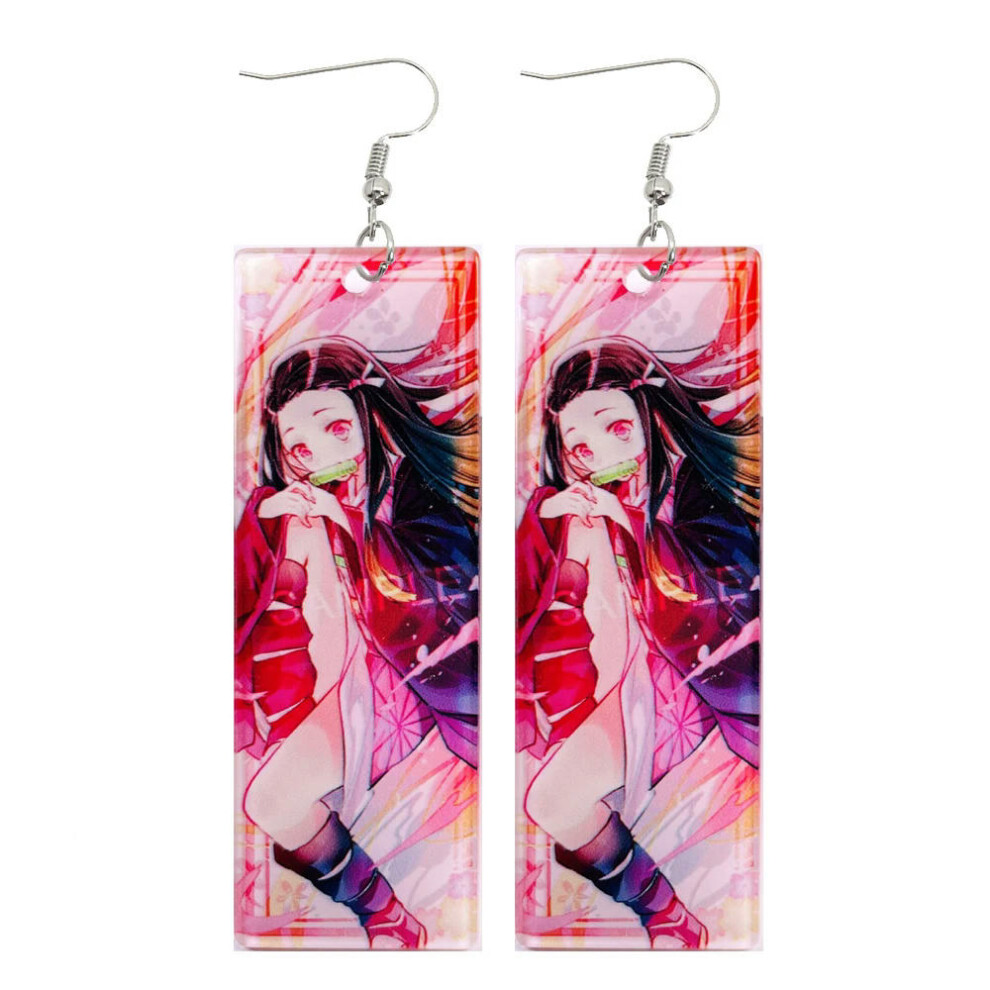 (39) Fashion Acrylic Tanjiro Earrings Demon Slayer Earrings Anime Cosplay Props Hanafuda Drop Long Earrings for Women Girls Jewelry