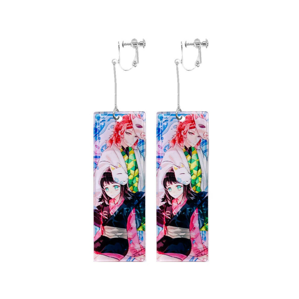 (53) Fashion Acrylic Tanjiro Earrings Demon Slayer Earrings Anime Cosplay Props Hanafuda Drop Long Earrings for Women Girls Jewelry