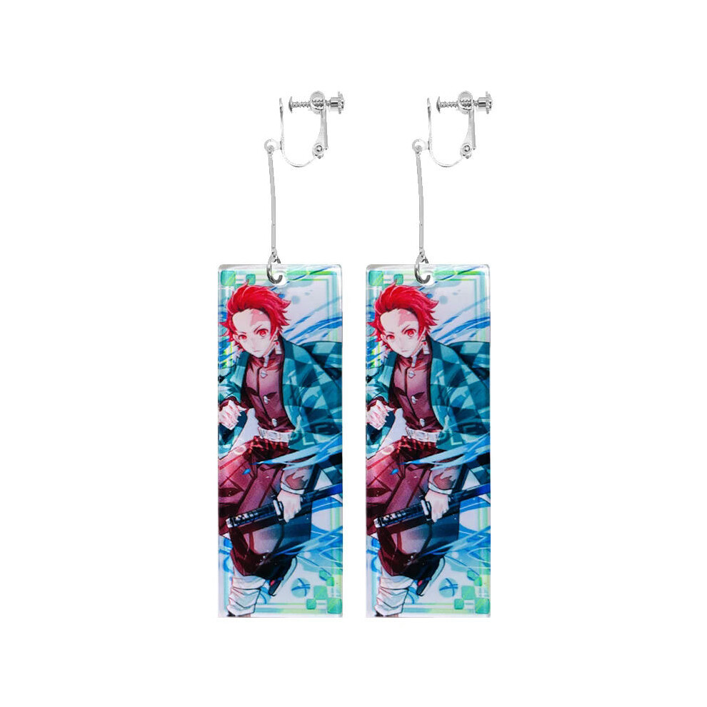 (44) Fashion Acrylic Tanjiro Earrings Demon Slayer Earrings Anime Cosplay Props Hanafuda Drop Long Earrings for Women Girls Jewelry