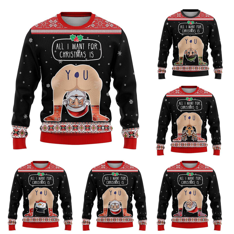 (B, XL) Hilarious Situations Ugly Christmas Sweaters - Dirty Joke Mens Sweater Xmas Holiday Crew Neck Shirt Set