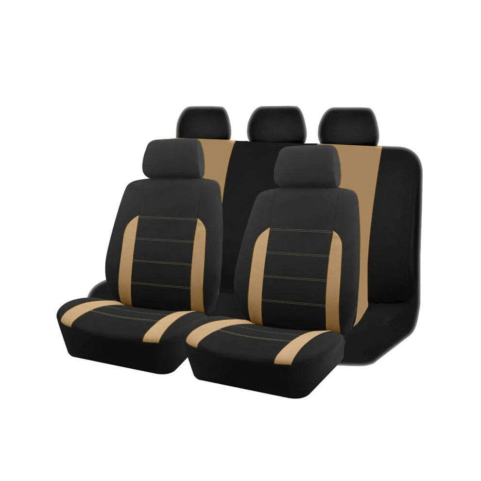 (Beige 5 seat) AUTO PLUS Universal Fabric Car Seat Covers Fit For Most Car Suv Truck Van Car Accessories Interior Seat Covers Car