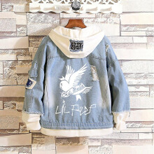 (3XL) Lp05 Rapper Lil Peep Jacket Hoodie Sweatshirt Hooded Coat Unisex Blue Denim