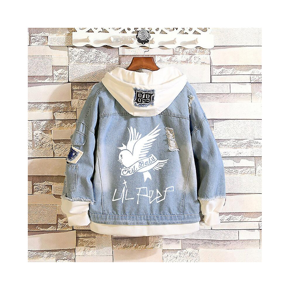 (M) Lp05 Rapper Lil Peep Jacket Hoodie Sweatshirt Hooded Coat Unisex Blue Denim