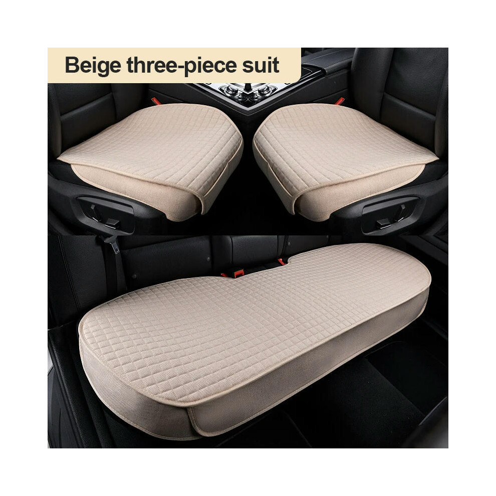 (beige full set) SEAMETAL Universal Flax Car Seat Covers Front Rear Breathable Linen Cushion Anti Slip Auto Seat Protector Mat Pad Four Seasons