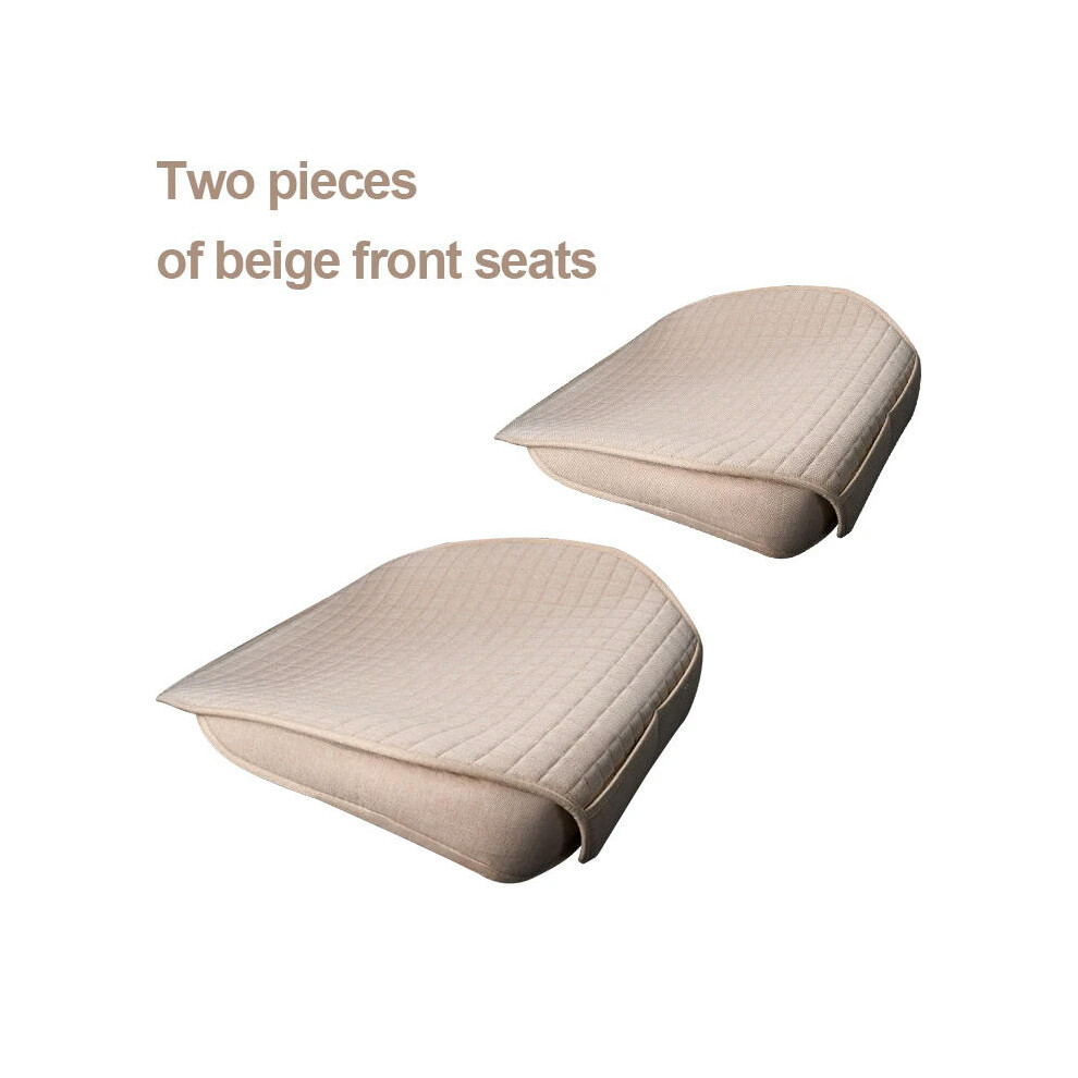 (2pcs beige front) SEAMETAL Universal Flax Car Seat Covers Front Rear Breathable Linen Cushion Anti Slip Auto Seat Protector Mat Pad Four Seasons