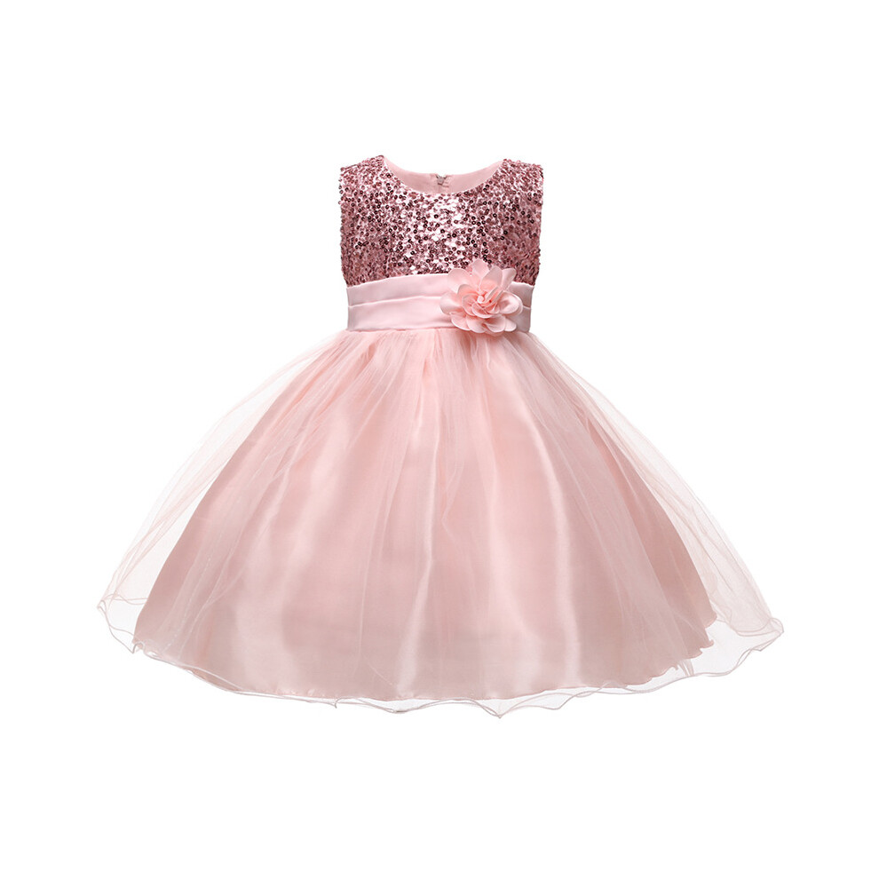 (Pink, 7-8Years) Kids Girls Bow flowers Princess dress Party UK