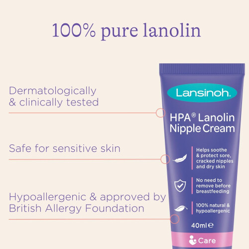Lansinoh HPA Lanolin Nipple Cream sore cracked skin 100% natural single ingredient breastfeeding essential tasteless odourless moisturising 40ml 1