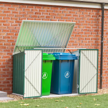 5 x 3 ft Metal Shed Garden Storage Shed Double Wheelie Bin Store Pent Roof Double Door, Green