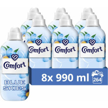 Comfort Blue Skies Fabric Conditioner with Stay Fresh technology for 100 days of freshness + fragrance* 8x 990 ml (264 washes)