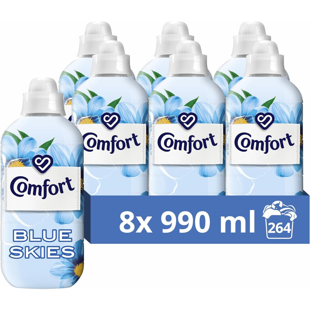 Comfort Blue Skies Fabric Conditioner with Stay Fresh technology for 100 days of freshness + fragrance* 8x 990 ml (264 washes)