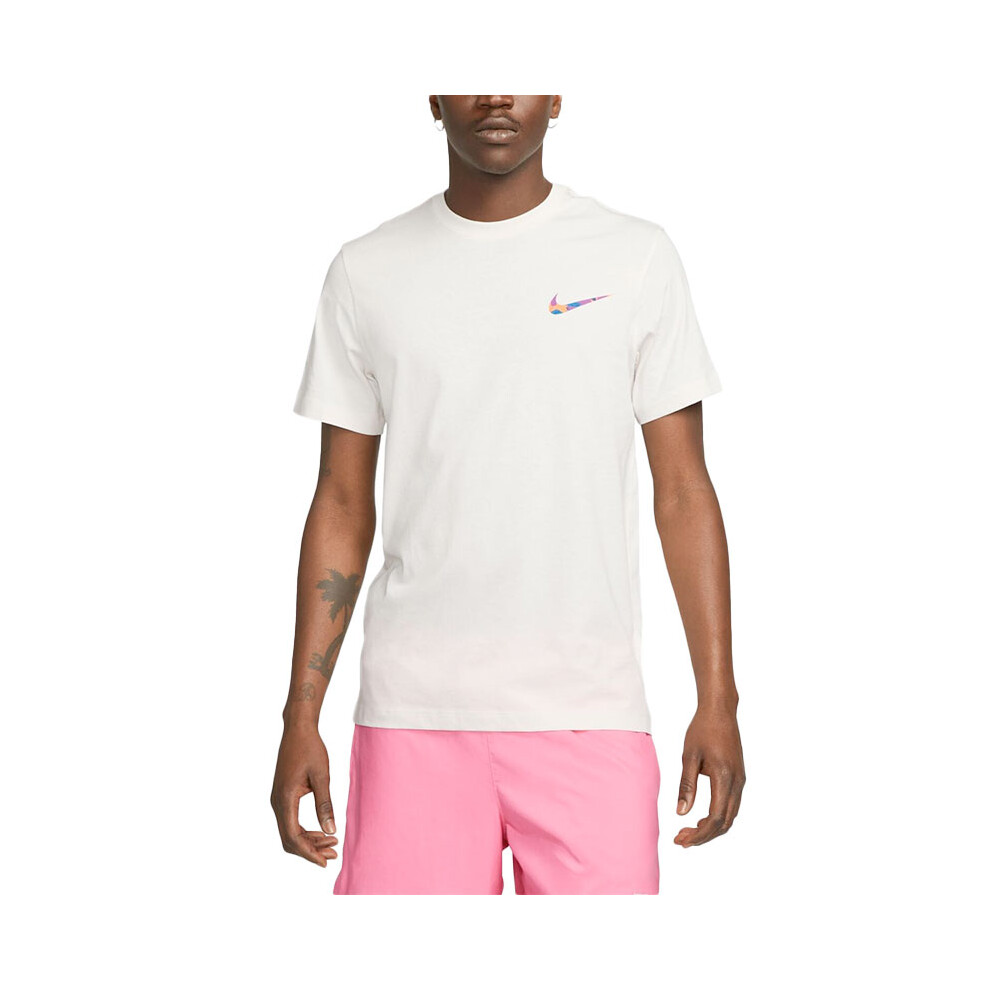 (White, S) NIKE Mens T Shirts Club Swoosh HDY Print Short Sleeve Summer White Sportswear