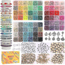 9000pcs Clay Beads For Jewelry Making Kit, 96 Colors Spacer Heishi Beads Flat Round Polymer Clay Beads With Letter Beads Smil
