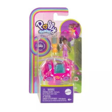 Polly Pocket Micro Doll with Die-cast Pink Car & Cat Official Mattel