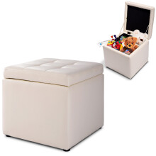 Faux Leather Ottoman Pouffe Storage Toy Box Foot Stool White
