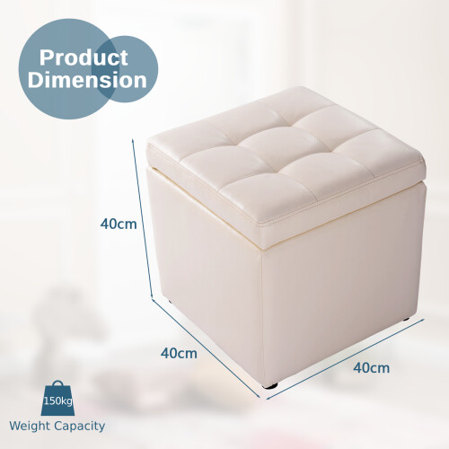 Costway Faux Leather Ottoman Pouffe Storage Toy Box Foot Stool White 1
