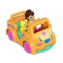Polly Pocket Micro Doll with Die-cast Tiger-Themed Car with Doll Pet