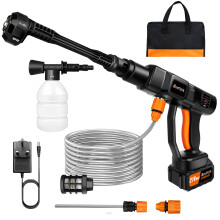 (Orange/Black) Handheld Portable Power Washer with Rechargeable 3.0Ah Battery 6-in-1 Nozzle Car Washer Gun with Bag for Cars, Floors, Fences
