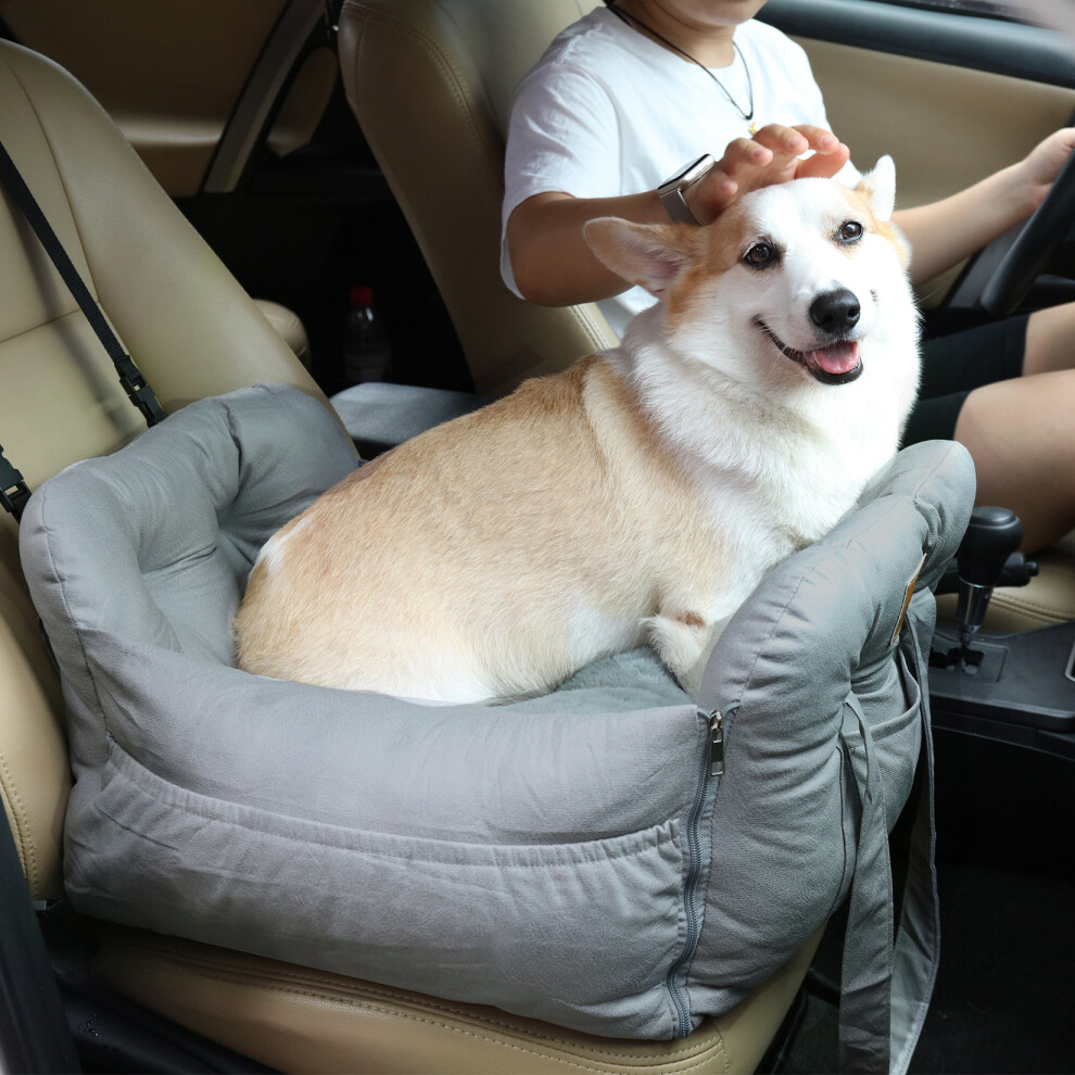 Portable Dog Car Seat Pet Travel Bed Car Booster Seat Grey