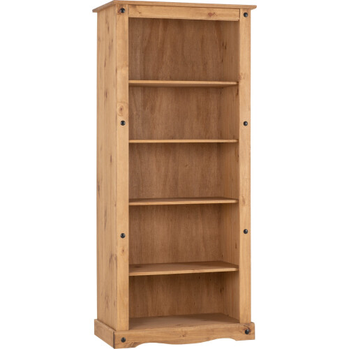 Seconique Corona 5 Shelves Tall Bookcase in Distressed Waxed Pine