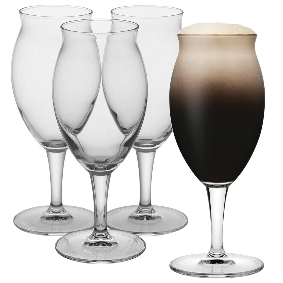 (4) 410ml Clear Glass Stemmed Beer Lager Pint Bar Glasses Stout & Porter