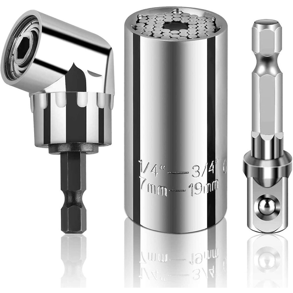 3 Pack Universal Socket, 7Mm-19Mm Multi-Function Socket Metric Wrench Power Drill Ratchet Adapter 4522139720797