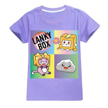 (Purple, 7-8Years) 7-14 Years Kids Teens Boys Girls Lanky Box T-shirts Printed Crewneck Short Sleeve Tops Gifts
