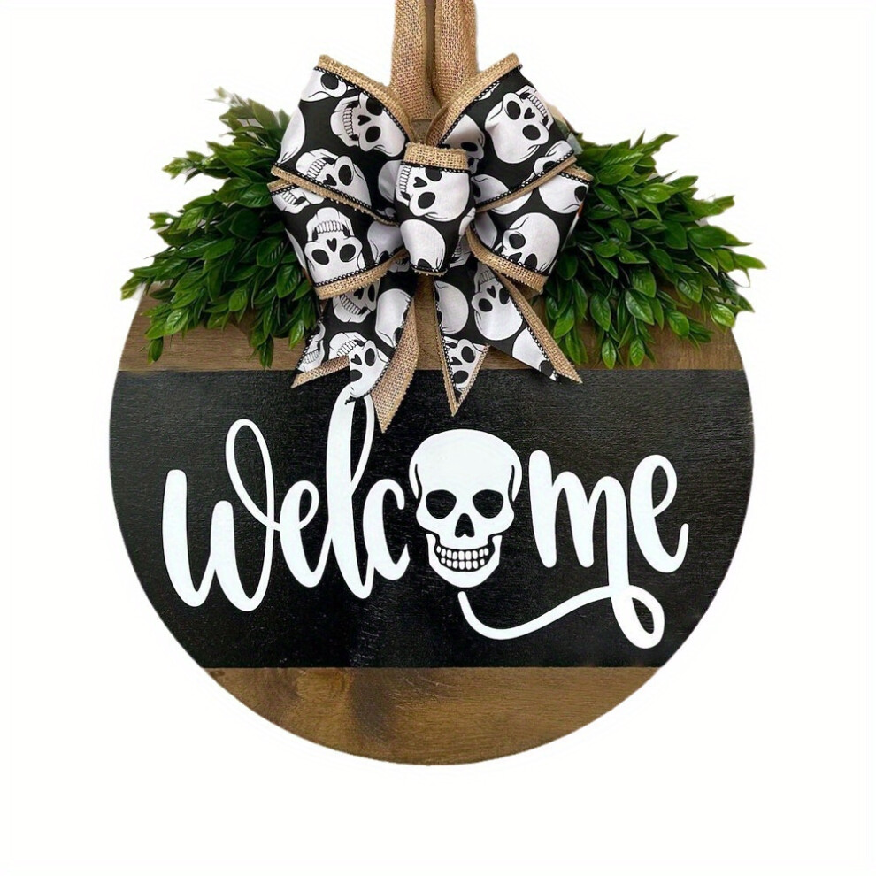 (White Ghost) Spooky Halloween Wreath Sign for Festive Wall and Door Decorations