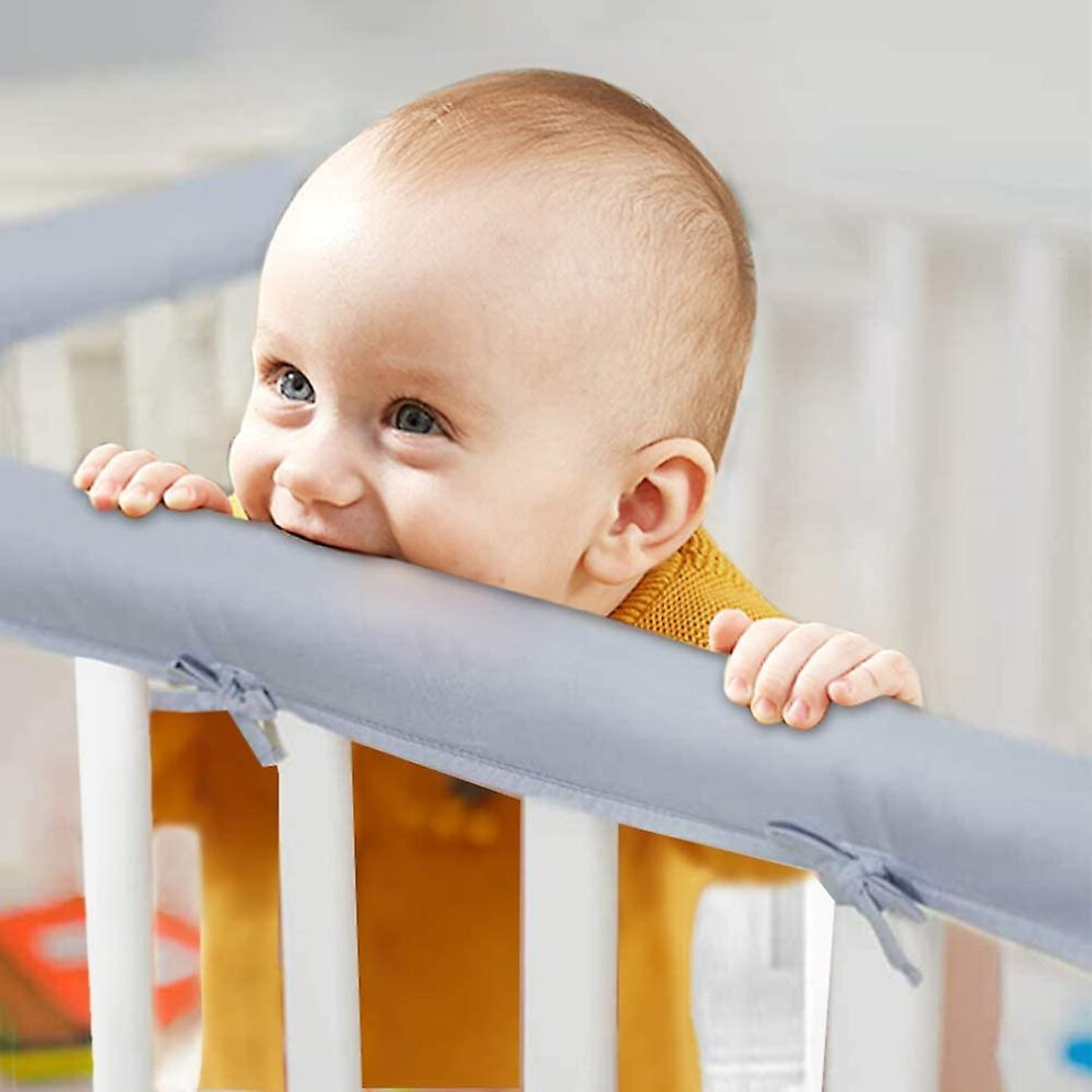 3-Piece Baby Crib Rail Cover Protector Set From Chewing For Standard Cribs,100% Silky Soft Microfiber Polyester, Fits Side And Front Rails Grey