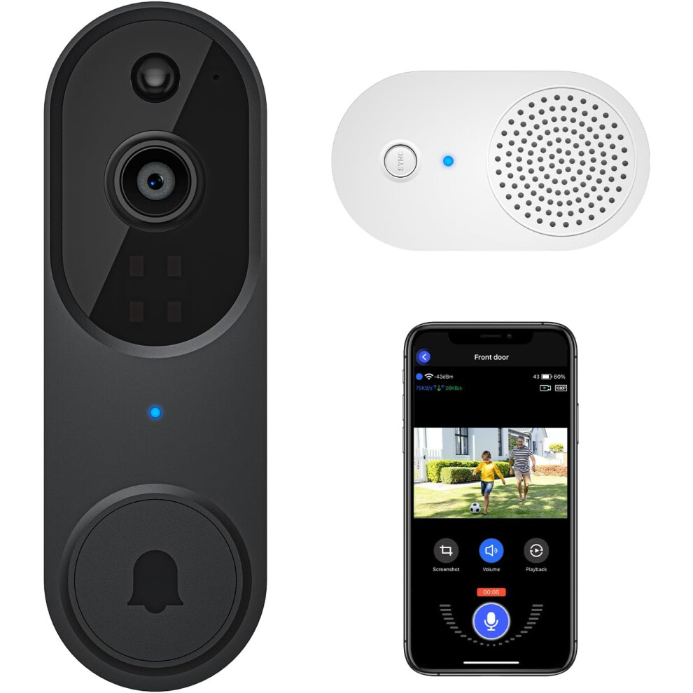 1080p Wireless Video Doorbell   Indoor Ring Chime, Enhanced Security 2-Way Audio, HD Night Vision,Real-Time Alerts, Smart Home Protection