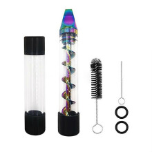 Mini Spiral Tobacco Pipe Flat Mouth Smoking Tube Glass Atomizer Set With Cleaning Tools