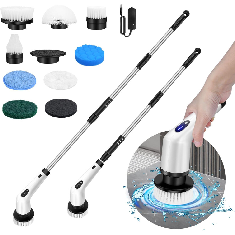 Electric Spin Scrubber 2024 Newest Cordless Cleaning Brush with 10 Replaceable Brush Heads,Shower Scrubber for Bathroom Kitchen