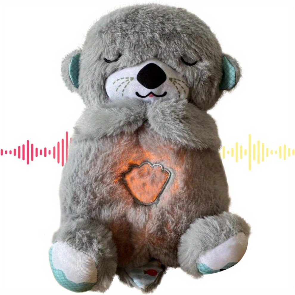 (Gray) Sound Machine Soothe Snuggle Otter, Details Music Lights Rhythmic Breathing Motion Musical Toy