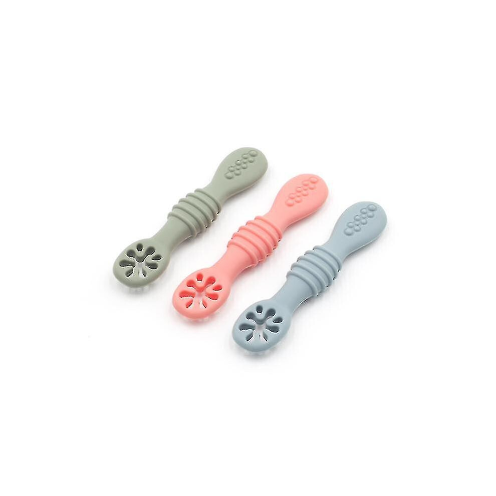 3pcs Silicone Baby Spoons, First Stage Toddler Utensils Baby Led Weaning Spoons Baby Chew Spoon Training Spoon
