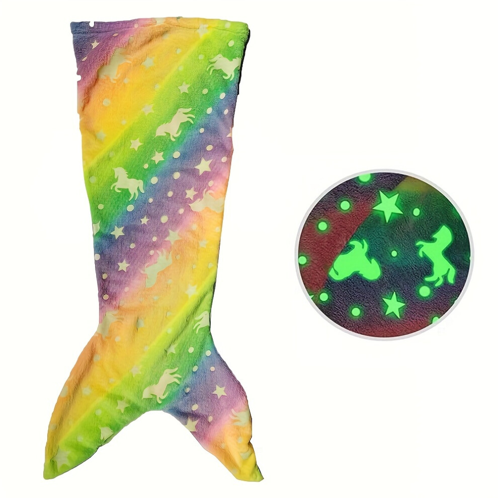 Flemye (Mermaid) Rainbow Mermaid Flannel Sleeping Bag With Starry Night -Up Feature Light